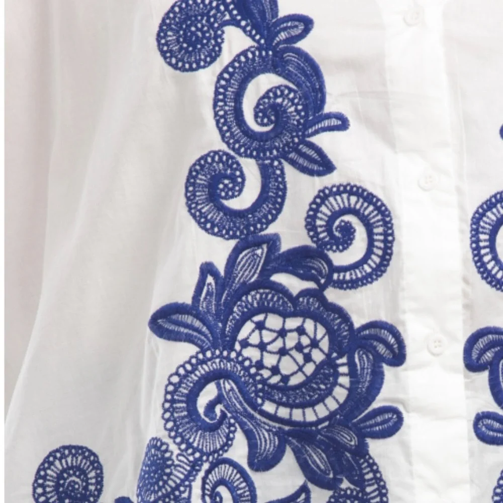 Adiva White Blouse with Blue Embroidery - Picture 3 of 7